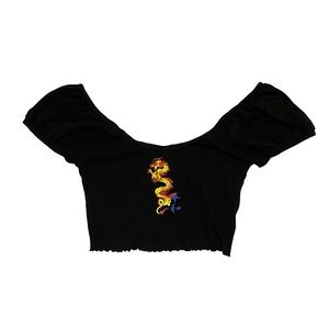 Urban Outfitters Black Cropped Top with Dragon
